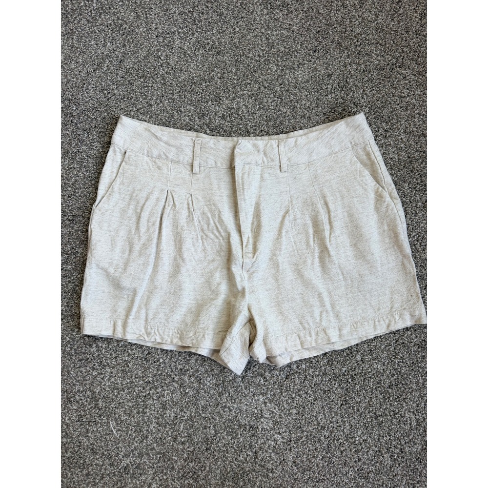 Weekend Los Angeles Womens Oatmeal‎ Linen Blend Pleated High Rise Shorts XL
